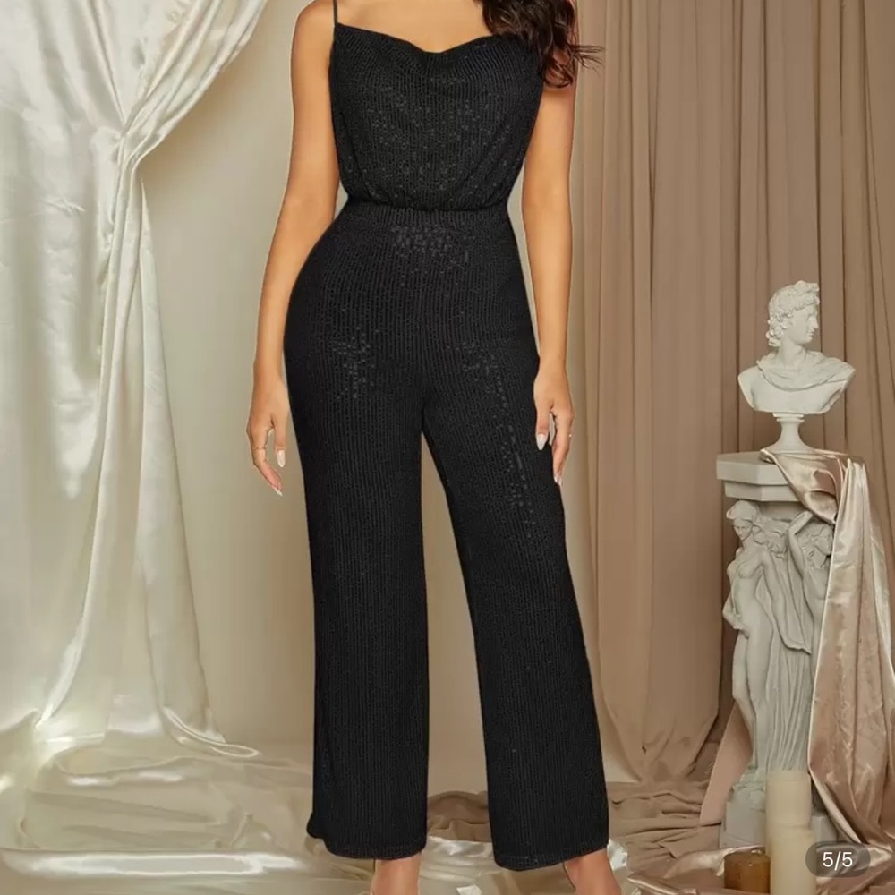 SHEIN Black Palazzo Jumpsuit with Shimmer